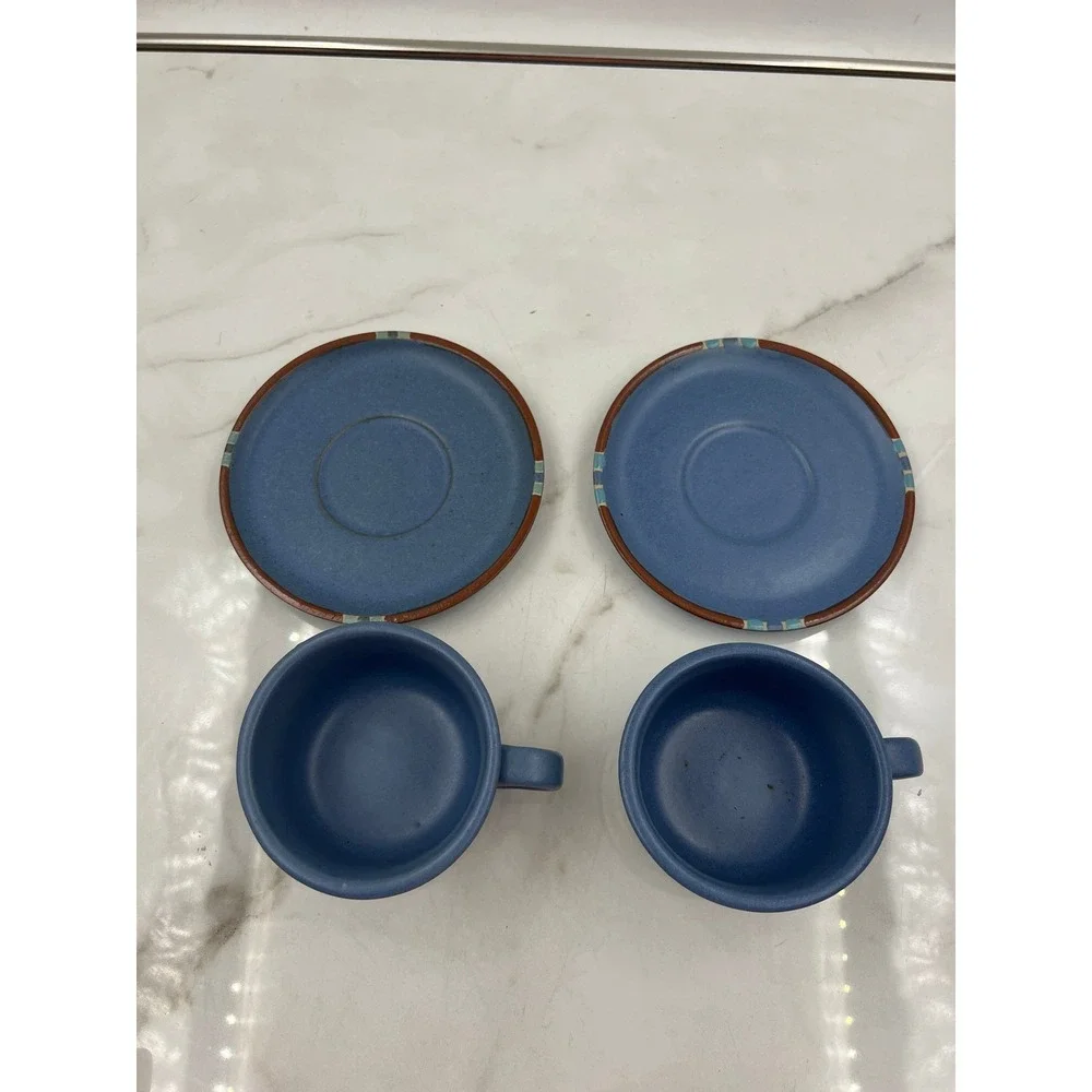 Dansk International Designs Blue Stoneware Tea Cup and Saucer Set of 2 Portugal